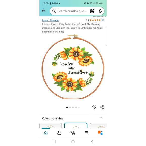 Flower Embroidery Kit DIY Hanging Decorations 2-Pack - Picture 1 of 4